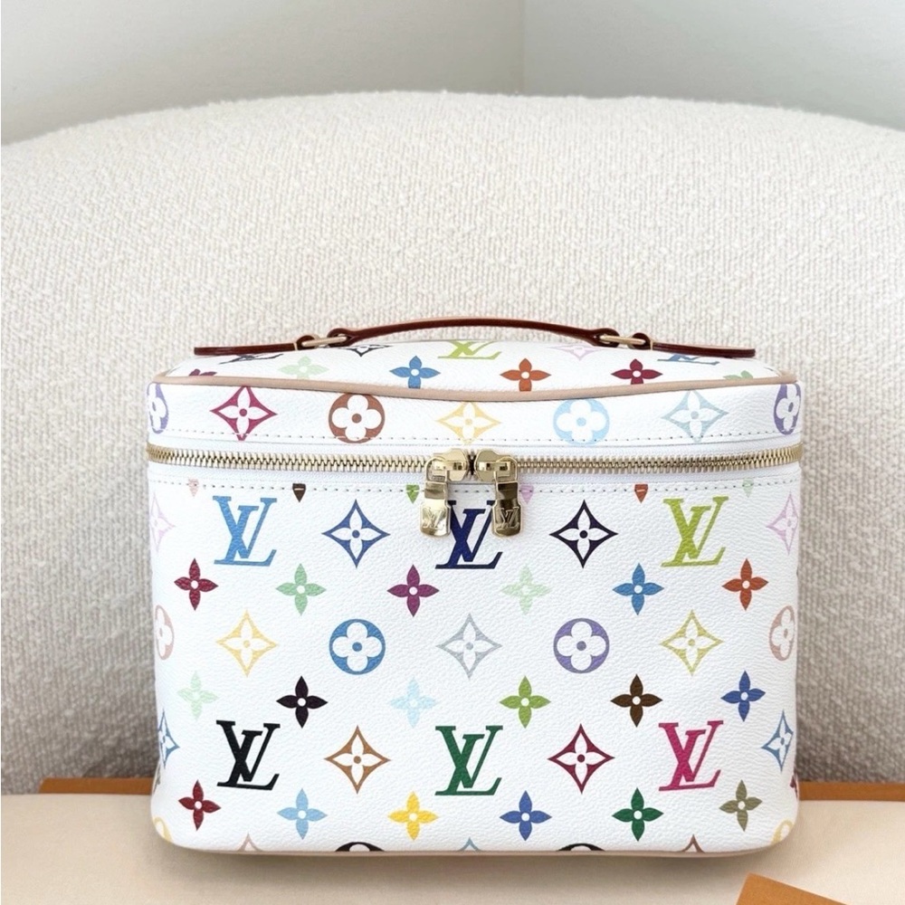 Louis Vuitton White Multicolor Monogram Vanity Case with Gold Hardware